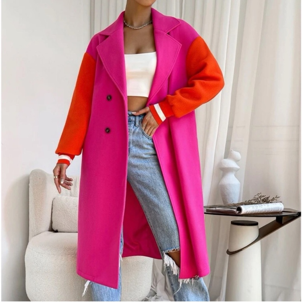 Classic Colorblock Double Breasted Lightweight Pea Coat - Picture 7 of 14